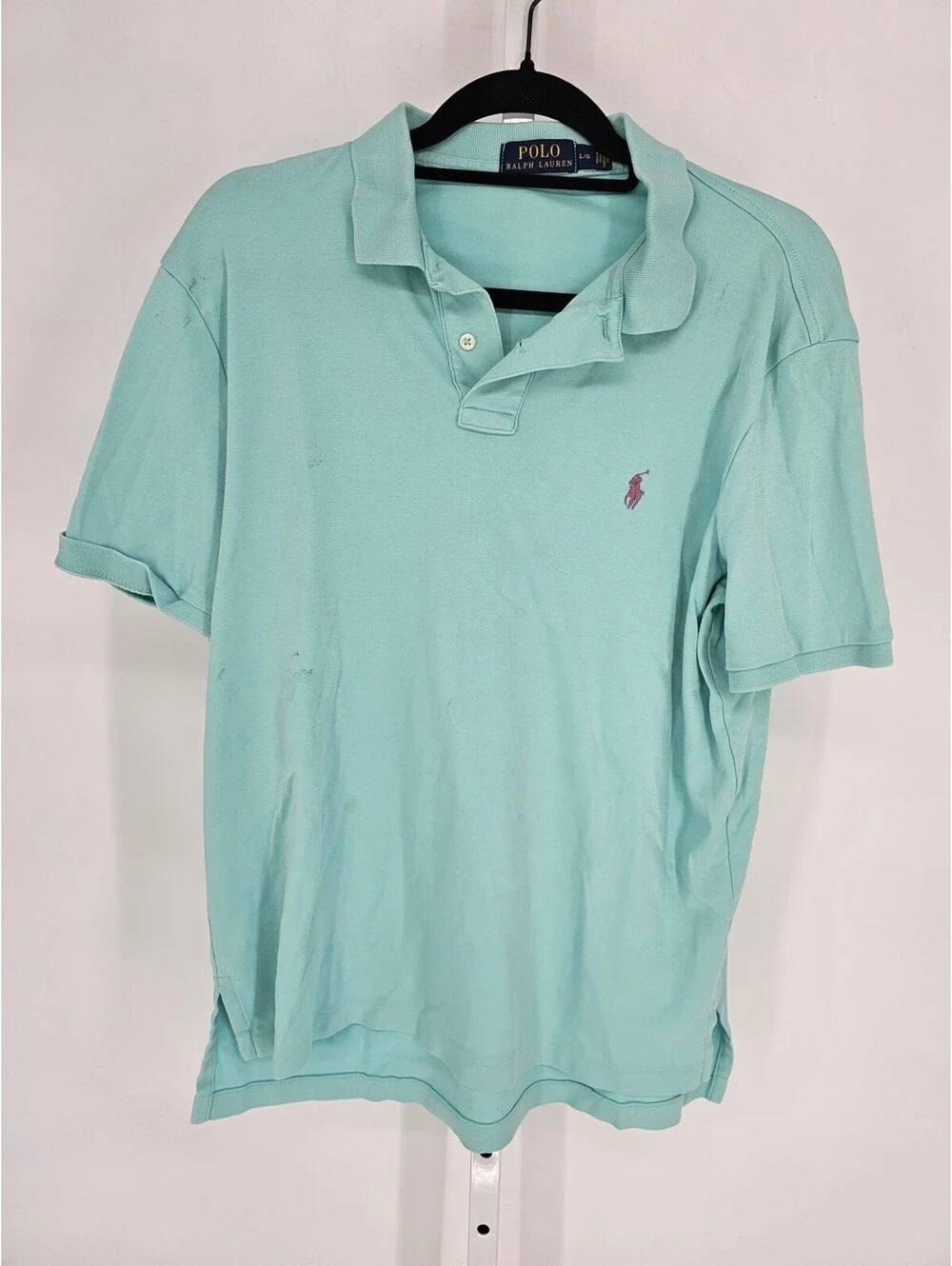 Polo by Ralph Lauren Mens Sz L Short Sleeve Polo Shirt Light Blue Preppy